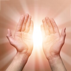 Healing Hands with spiritual bright light