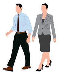 Pair of business man and woman in different pose walking.  Business people posing. 