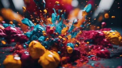 explosion of colored paints, close up view
