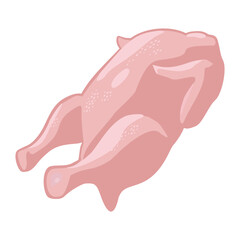 Whole fresh raw chicken. Vector color vector illustration. Icon isolated on white background for poster, menu, brochure, web.