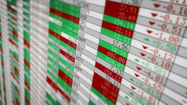 Animation of Moving Stock Market Tickers Finance Data Numbers Changing Quickly. Stock market data on display. 