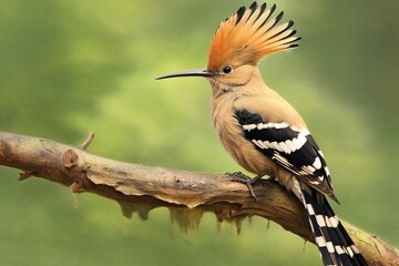 hoopoe with beautiful bangs sitting on a branch. Hoopoe - Poupa - Upupa epops. copy space