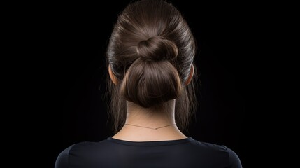 A woman's hairstyle is isolated on white in the rear view.