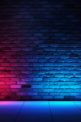 Lighting effect pink and blue on empty brick wall background . Vertical orientation