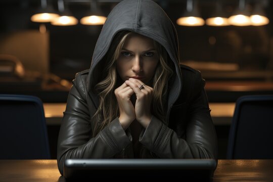 Jeune en pleine d&eacute;pression chez elle sur son bureau