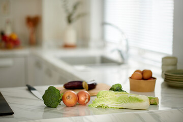 Ingredients for healthy dinner on kitchen counter