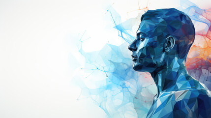 Abstract low poly image of a man on a white background with copy space.