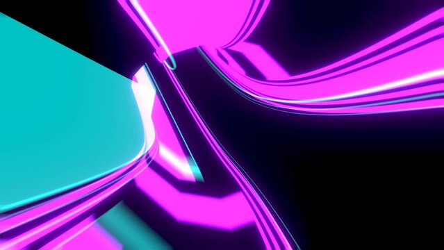 Futuristic loop animation. Pink, blue stripes and squares. Abstract pattern, infinty tube, futuristic corridor, flying, moving forward.