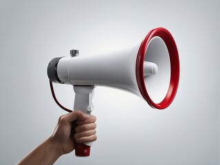 hand holding megaphone, white background
