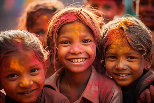 Exuberant Children Drenched in Vibrant Holi Festival Revelry