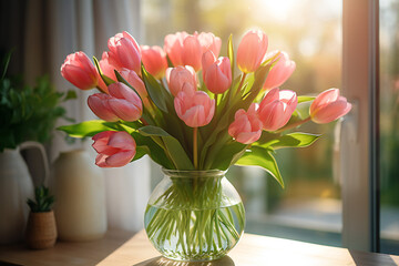 pink tulips in vase,ai generated