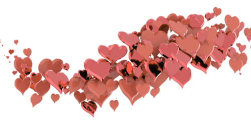 hearts on a transparent background. 3D rendering. for valentine's day and wedding. PNG Rain from hearts.