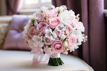Beautiful fresh bouquet of flowers for the bride close up