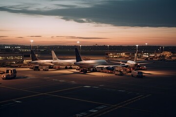 busy airpirt terminal at dusk