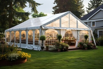 Outdoor wedding tent decorated with flowers, outdoor wedding