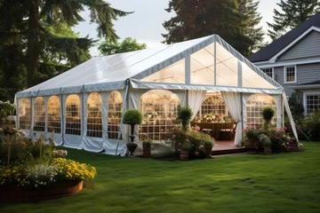 Poster Outdoor wedding tent decorated with flowers, outdoor wedding © Henryzoom