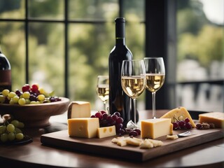 wine and cheese at restaurant  