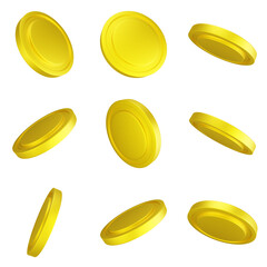 Glossy BrigthGold Coins set PNG. Transparent background	