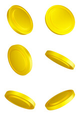 Glossy BrigthGold Coins set PNG. Transparent background	