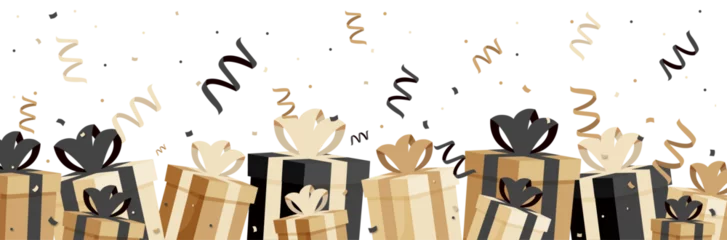 Foto op Canvas Bannière festive de cadeaux, rubans et cotillons pour célébrer des festivités et événements - Élégant - Illustration vectorielle - Paquets cadeaux pour les fêtes de fin d'année ou anniversaire © Manon
