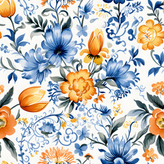 Flowers of Portugal, seamless pattern, watercolor illustration.
