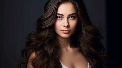 Fototapeta premium An isolated studio was used to capture a portrait of a beautiful brunette model with make-up and a hairdresser combing her gorgeous hair before shooting.