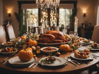 Thanksgiving dinner table in a modest house
