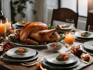 Thanksgiving dinner table in a modest house
