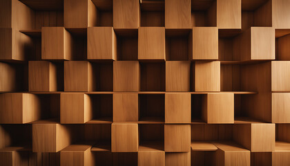 A wooden wall panel features a grid of rectangular blocks in varying woods, creating a textured decorative pattern