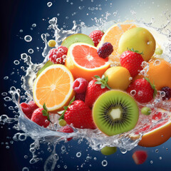 Water splash on fresh fruits bunch