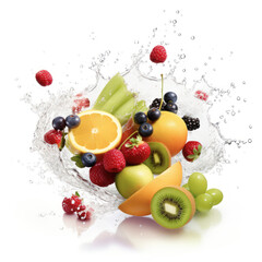 Water splash on fresh fruits bunch