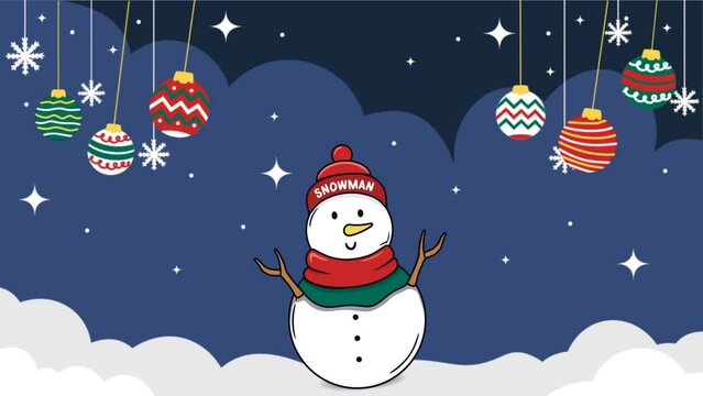 christmas animation background with snowman and ball christmas