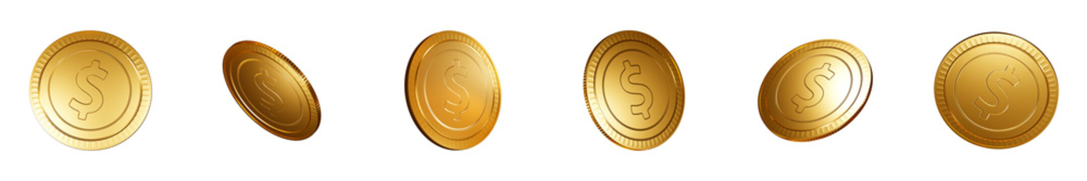 Dollar Gold Coins set PNG. Transparent background	

