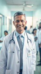 Senior indian male doctor standing at hospital