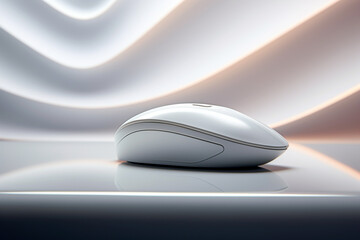 a white computer mouse sitting on top of a white surface