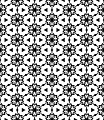 Black and white seamless abstract pattern. Background and backdrop. Grayscale ornamental design. Mosaic ornaments. Vector graphic illustration. EPS10.