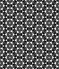 Black and white seamless abstract pattern. Background and backdrop. Grayscale ornamental design. Mosaic ornaments. Vector graphic illustration. EPS10.