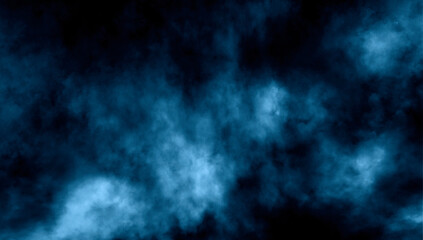 Abstract blue smoke misty fog on isolated black background. Texture overlays. Paranormal mystic smoke, clouds for movie scenes. - obrazy, fototapety, plakaty