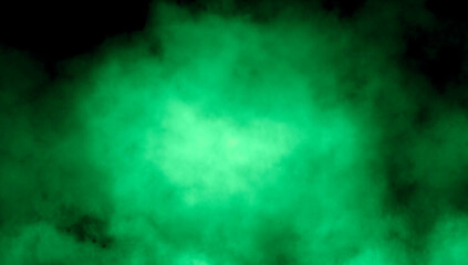 Abstract green smoke misty fog on isolated black background. Texture overlays. Paranormal mystic smoke, clouds for movie scenes.