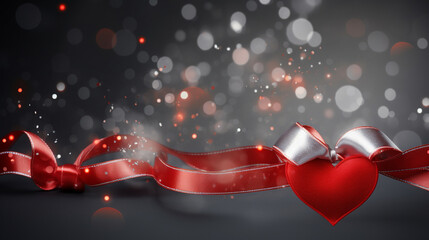 heart and ribbon on black and white background. beautiful concept. valentine or just holidays.