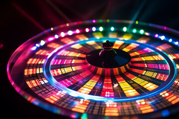Obraz premium a colourful wheel of fortune slot machine Illuminated by neon lights