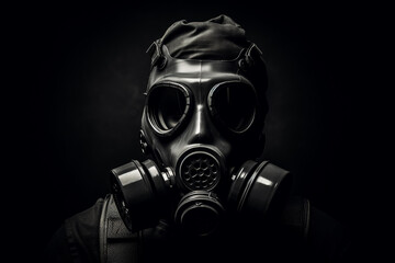a gas mask in a black background - obrazy, fototapety, plakaty