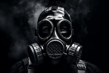 a gas mask in a black background
