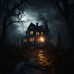 Fototapeta na wymiar Haunted ghosted Halloween House