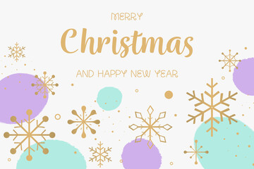 Fototapeta na wymiar Modern Christmas greeting card with golden snowflakes. Vector illustration