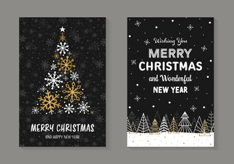 Modern Christmas cards with tree and stars. Vector illustration