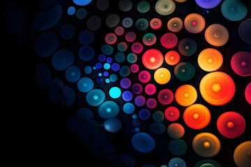 Neon colored bubbles on a gradient black background with a glowing effect