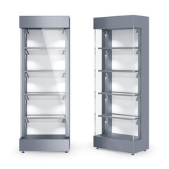 Glass display cabinet with lighting. 3d illustration