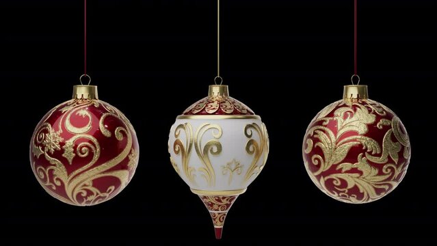 Set a red Christmas ball isolated on a transparent background. Collection of different Christmas ball templates. New Year toy decoration - Alpha channel