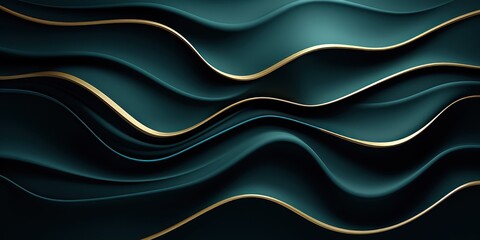 Modern composition of shiny teal curves and golden accents, exuding opulence